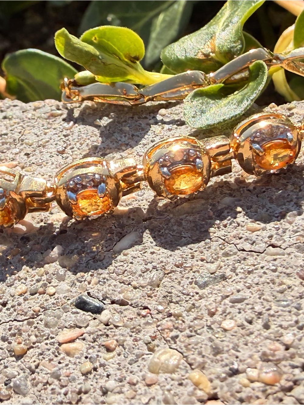 18K Gold Over Sterling Silver Orange AA Sapphire & Diamond Bracelet 7.25β - Picture 10 of 12